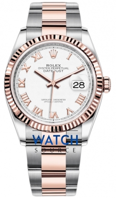 Buy this new Rolex Datejust 36mm Stainless Steel and Rose Gold 126231 White Roman Oyster ladies watch for the discount price of £12,700.00. UK Retailer.