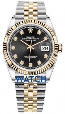 Buy this new Rolex Datejust 36mm Stainless Steel and Yellow Gold 126233 Black Diamond Jubilee ladies watch for the discount price of £14,500.00. UK Retailer.