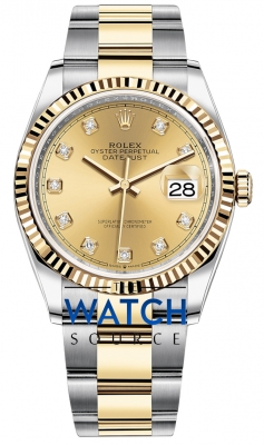 Rolex Datejust 36mm Stainless Steel and Yellow Gold 126233 Champagne Diamond Oyster watch