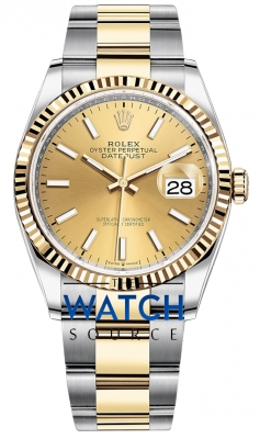 Buy this new Rolex Datejust 36mm Stainless Steel and Yellow Gold 126233 Champagne Index Oyster ladies watch for the discount price of £11,900.00. UK Retailer.