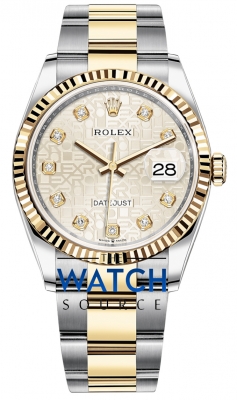 Buy this new Rolex Datejust 36mm Stainless Steel and Yellow Gold 126233 Jubilee Silver Diamond Oyster ladies watch for the discount price of £13,900.00. UK Retailer.