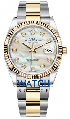 Buy this new Rolex Datejust 36mm Stainless Steel and Yellow Gold 126233 MOP Diamond Oyster ladies watch for the discount price of £14,500.00. UK Retailer.