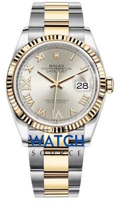 Rolex Datejust 36mm Stainless Steel and Yellow Gold 126233 Silver VI IX Roman Oyster watch