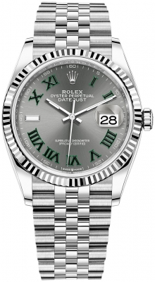 Buy this new Rolex Datejust 36mm Stainless Steel 126234 Slate Roman Jubilee midsize watch for the discount price of £10,000.00. UK Retailer.