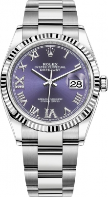 Rolex Datejust 36mm Stainless Steel 126234 Aubergine Roman VI IX Oyster watch
