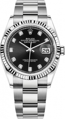 Buy this new Rolex Datejust 36mm Stainless Steel 126234 Black Diamond Oyster midsize watch for the discount price of £12,300.00. UK Retailer.