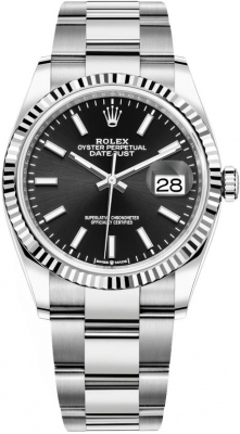 Buy this new Rolex Datejust 36mm Stainless Steel 126234 Black Index Oyster midsize watch for the discount price of £10,100.00. UK Retailer.