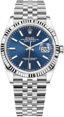 Buy this new Rolex Datejust 36mm Stainless Steel 126234 Blue Index Jubilee midsize watch for the discount price of £10,300.00. UK Retailer.