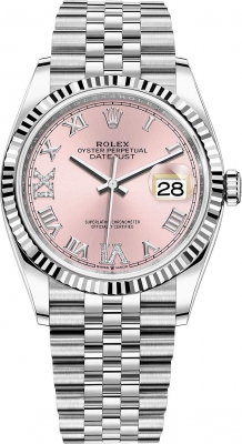 Rolex Datejust 36mm Stainless Steel 126234 Pink Roman VI IX Jubilee watch