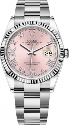 Rolex Datejust 36mm Stainless Steel 126234 Pink Roman VI IX Oyster watch