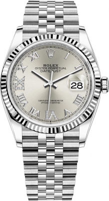 Buy this new Rolex Datejust 36mm Stainless Steel 126234 Silver Roman VI IX Jubilee midsize watch for the discount price of £13,250.00. UK Retailer.