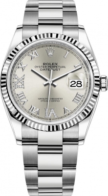 Buy this new Rolex Datejust 36mm Stainless Steel 126234 Silver Roman VI IX Oyster midsize watch for the discount price of £12,900.00. UK Retailer.