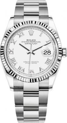 Buy this new Rolex Datejust 36mm Stainless Steel 126234 White Roman Oyster midsize watch for the discount price of £10,100.00. UK Retailer.