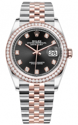 Buy this new Rolex Datejust 36mm Stainless Steel and Rose Gold 126281RBR Black Diamond Jubilee ladies watch for the discount price of £21,400.00. UK Retailer.