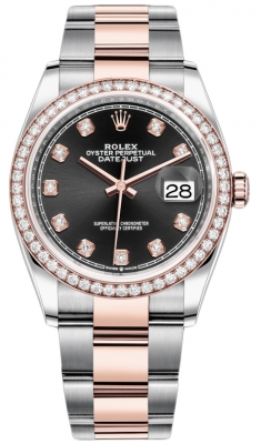 Buy this new Rolex Datejust 36mm Stainless Steel and Rose Gold 126281RBR Black Diamond Oyster ladies watch for the discount price of £20,900.00. UK Retailer.
