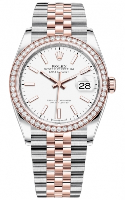 Buy this new Rolex Datejust 36mm Stainless Steel and Rose Gold 126281RBR White Index Jubilee ladies watch for the discount price of £19,300.00. UK Retailer.