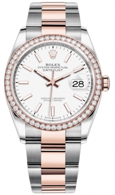 Buy this new Rolex Datejust 36mm Stainless Steel and Rose Gold 126281RBR White Index Oyster ladies watch for the discount price of £18,600.00. UK Retailer.