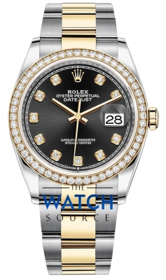 Buy this new Rolex Datejust 36mm Stainless Steel and Yellow Gold 126283RBR Black Diamond Oyster ladies watch for the discount price of £19,900.00. UK Retailer.