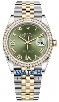 Rolex Datejust 36mm Stainless Steel and Yellow Gold 126283RBR Olive Green VI IX Roman Jubilee watch