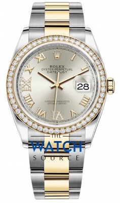 Rolex Datejust 36mm Stainless Steel and Yellow Gold 126283RBR Silver VI IX Roman Oyster watch