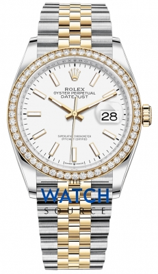Buy this new Rolex Datejust 36mm Stainless Steel and Yellow Gold 126283RBR White Index Jubilee ladies watch for the discount price of £18,700.00. UK Retailer.