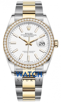 Buy this new Rolex Datejust 36mm Stainless Steel and Yellow Gold 126283RBR White Index Oyster ladies watch for the discount price of £18,100.00. UK Retailer.
