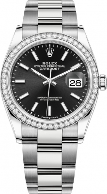 Buy this new Rolex Datejust 36mm Stainless Steel 126284rbr Black Index Oyster midsize watch for the discount price of £15,700.00. UK Retailer.