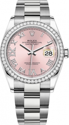Rolex Datejust 36mm Stainless Steel 126284rbr Pink Roman VI IX Oyster watch