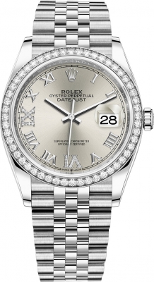 Buy this new Rolex Datejust 36mm Stainless Steel 126284rbr Silver Roman VI IX Jubilee midsize watch for the discount price of £18,250.00. UK Retailer.