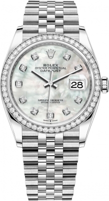 Buy this new Rolex Datejust 36mm Stainless Steel 126284rbr White MOP Diamond Jubilee midsize watch for the discount price of £20,600.00. UK Retailer.