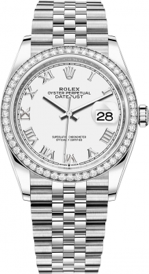 Buy this new Rolex Datejust 36mm Stainless Steel 126284rbr White Roman Jubilee midsize watch for the discount price of £15,700.00. UK Retailer.