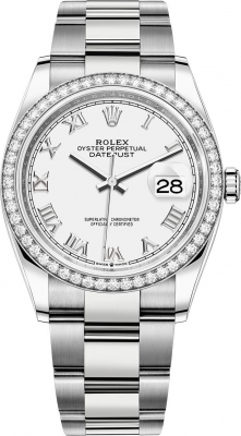 Buy this new Rolex Datejust 36mm Stainless Steel 126284rbr White Roman Oyster midsize watch for the discount price of £15,700.00. UK Retailer.