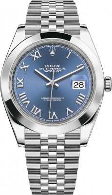 Buy this new Rolex Datejust 41mm Stainless Steel 126300 Blue Roman Jubilee mens watch for the discount price of £10,550.00. UK Retailer.