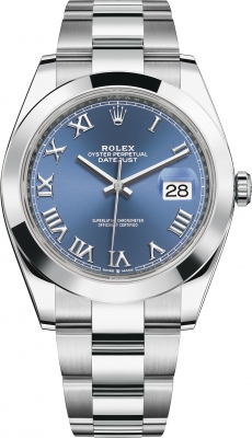 Buy this new Rolex Datejust 41mm Stainless Steel 126300 Blue Roman Oyster mens watch for the discount price of £10,400.00. UK Retailer.