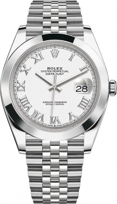 Rolex Datejust 41mm Stainless Steel 126300 White Roman Jubilee
