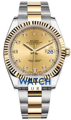 Buy this new Rolex Datejust 41mm Steel and Yellow Gold 126333 Champagne Diamond Oyster mens watch for the discount price of £15,300.00. UK Retailer.