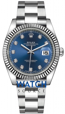 Buy this new Rolex Datejust 41mm Stainless Steel 126334 Blue Diamond Oyster mens watch for the discount price of £14,400.00. UK Retailer.