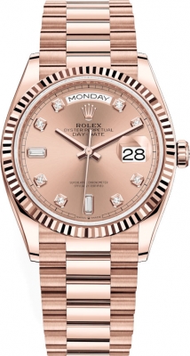 Buy this new Rolex Day-Date 36mm Everose Gold 128235 Rose Diamond midsize watch for the discount price of £42,500.00. UK Retailer.