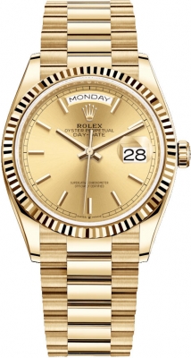 Buy this new Rolex Day-Date 36mm Yellow Gold 128238 Champagne Index midsize watch for the discount price of £40,000.00. UK Retailer.