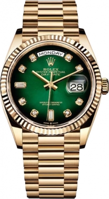 Rolex Day-Date 36mm Yellow Gold 128238 Green Graduated Diamond watch