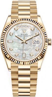 Buy this new Rolex Day-Date 36mm Yellow Gold 128238 MOP Diamond midsize watch for the discount price of £45,000.00. UK Retailer.