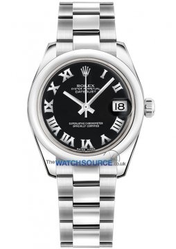 Buy this new Rolex Datejust 31mm Stainless Steel 178240 Black Roman Oyster ladies watch for the discount price of £6,000.00. UK Retailer.