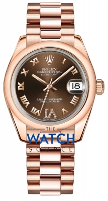 Buy this new Rolex Datejust 31mm Everose Gold 178245 Chocolate VI Roman President ladies watch for the discount price of £25,364.00. UK Retailer.