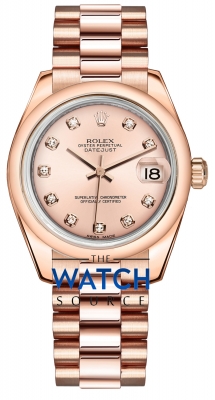 Buy this new Rolex Datejust 31mm Everose Gold 178245 Pink Diamond President ladies watch for the discount price of £25,695.00. UK Retailer.