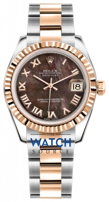 Buy this new Rolex Datejust 31mm Stainless Steel and Rose Gold 178271 Black MOP Roman Oyster ladies watch for the discount price of £9,431.00. UK Retailer.