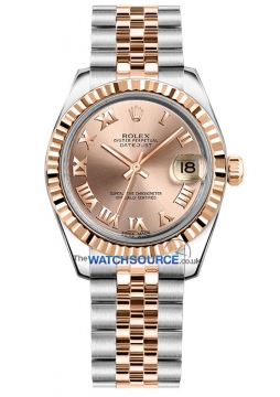 Buy this new Rolex Datejust 31mm Stainless Steel and Rose Gold 178271 Pink Roman Jubilee ladies watch for the discount price of £8,575.00. UK Retailer.