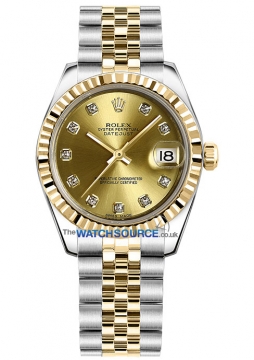 Buy this new Rolex Datejust 31mm Stainless Steel and Yellow Gold 178273 Champagne Diamond Jubilee ladies watch for the discount price of £9,982.00. UK Retailer.