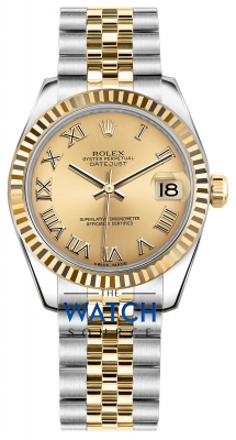 Buy this new Rolex Datejust 31mm Stainless Steel and Yellow Gold 178273 Champagne Roman Jubilee ladies watch for the discount price of £8,386.00. UK Retailer.