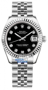 Buy this new Rolex Datejust 31mm Stainless Steel 178274 Black Diamond Jubilee ladies watch for the discount price of £8,700.00. UK Retailer.