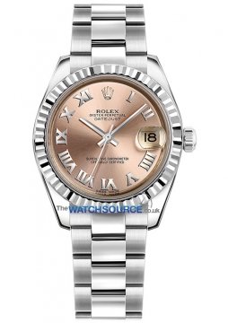 Buy this new Rolex Datejust 31mm Stainless Steel 178274 Pink Roman Oyster ladies watch for the discount price of £7,000.00. UK Retailer.